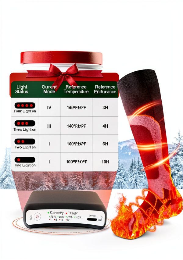 Heated Socks Kinlaner SK-01 Black Grey 9-14 Inch Rechargeable 5000mAh-1