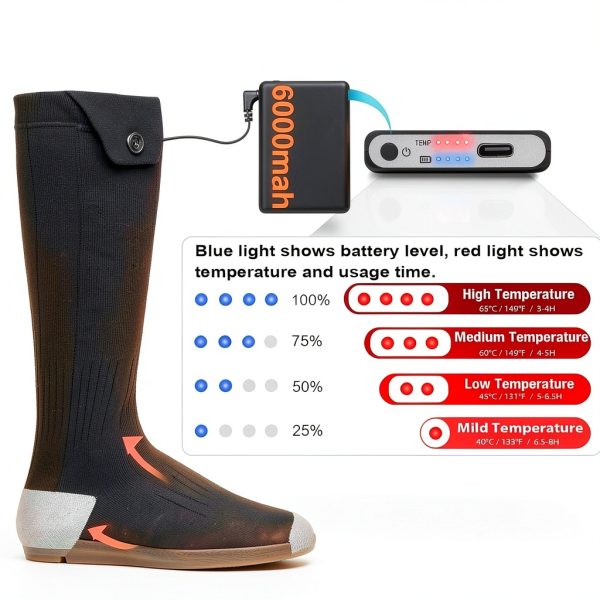 Heated Socks Baowenqier Unisex Foot Warmer 5V 6000mAh Battery 4 Levels-3