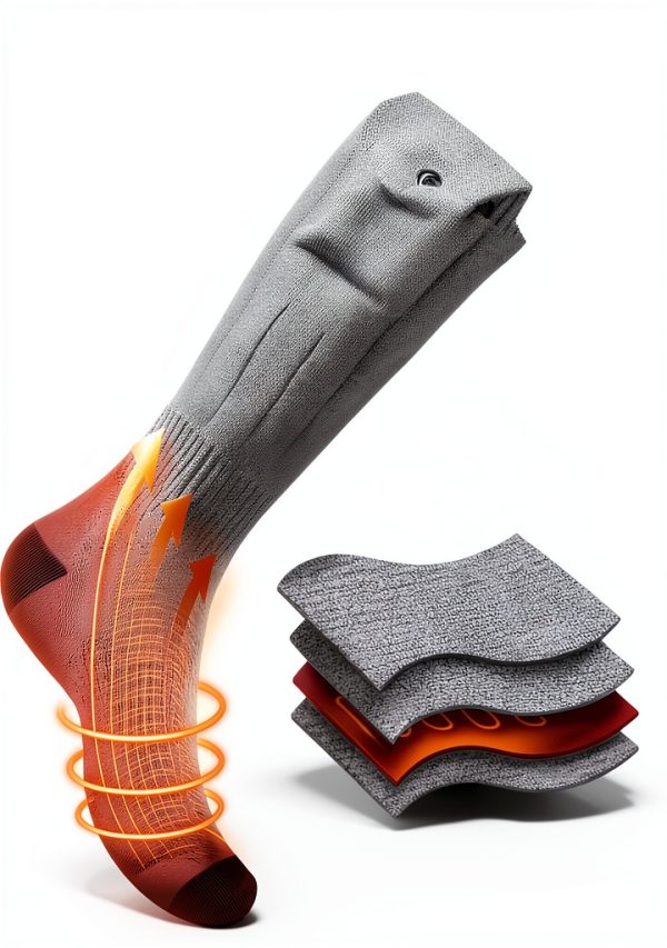 Electric Heated Socks, 3 Heating Settings Washable Heated Sock for Fishing Skiing Hiking Skating, Stocking Stuffers, 5000mAh Rechargeable Electric Socks for Men Women-4