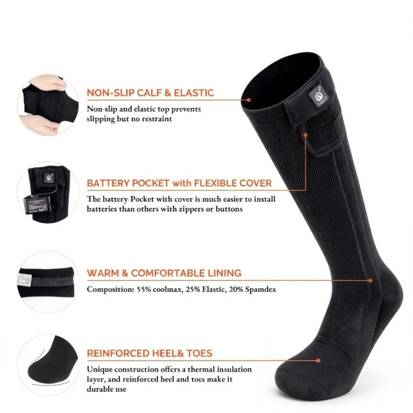 SAVIOR HEAT Heated Socks Rechargeable 7.4V Battery Large Black-4