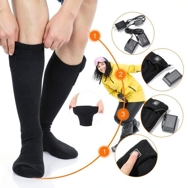 SAVIOR HEAT Heated Socks Rechargeable 7.4V Battery Large Black-7