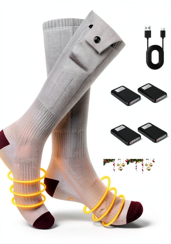 Electric Heated Socks, 3 Heating Settings Washable Heated Sock for Fishing Skiing Hiking Skating, Stocking Stuffers, 5000mAh Rechargeable Electric Socks for Men Women-0