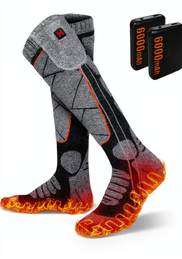 Heated Socks, 5V 6000mAh Rechargeable Heated Socks for Men & Women, Electric Socks with 3 Heating Levels for Winter, Skiing, Hunting, Camping, Hiking, Cycling, Outdoor Work-0